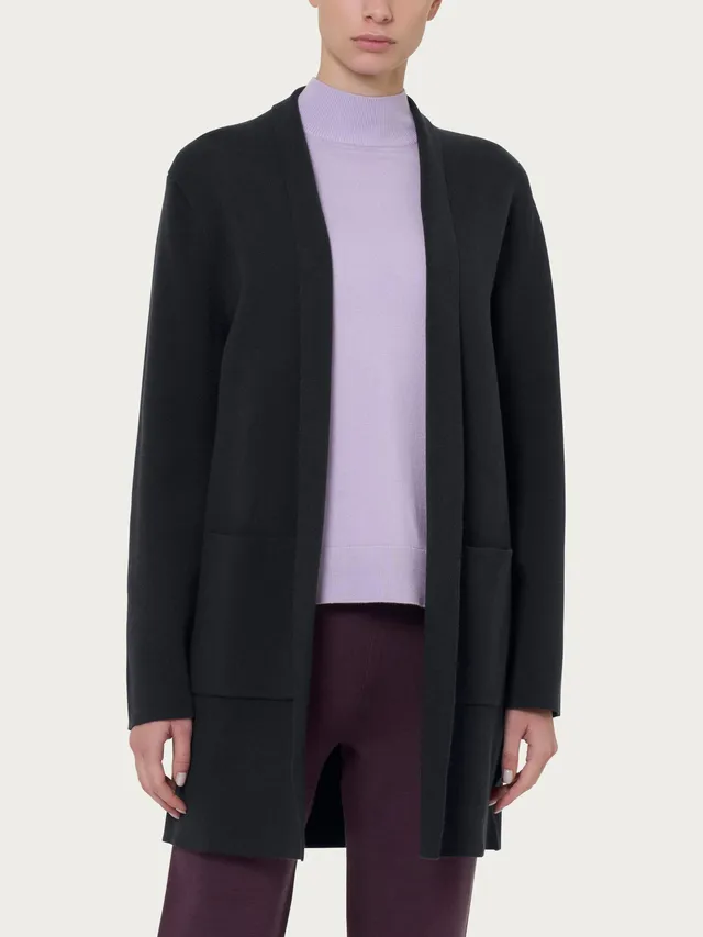 Ragno Four Seasons cardigan lungo Nero aperto con tasche