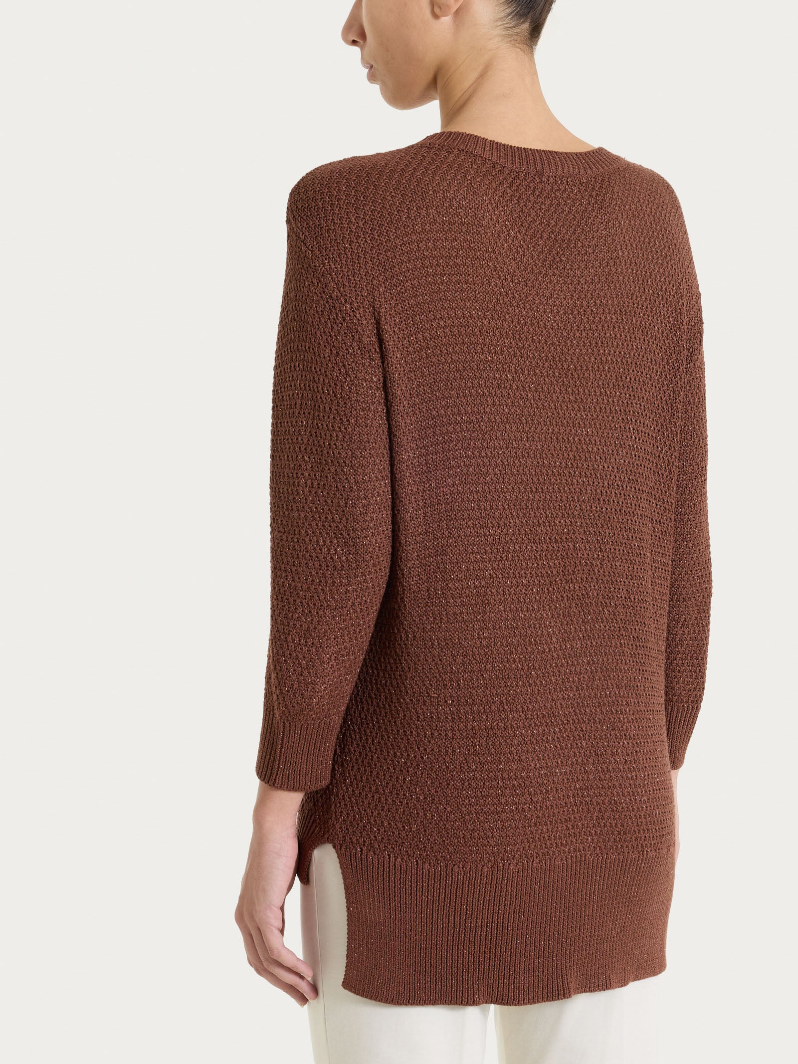 Ragno Lurex Rice Stitch Maglia scollo V cappuccino