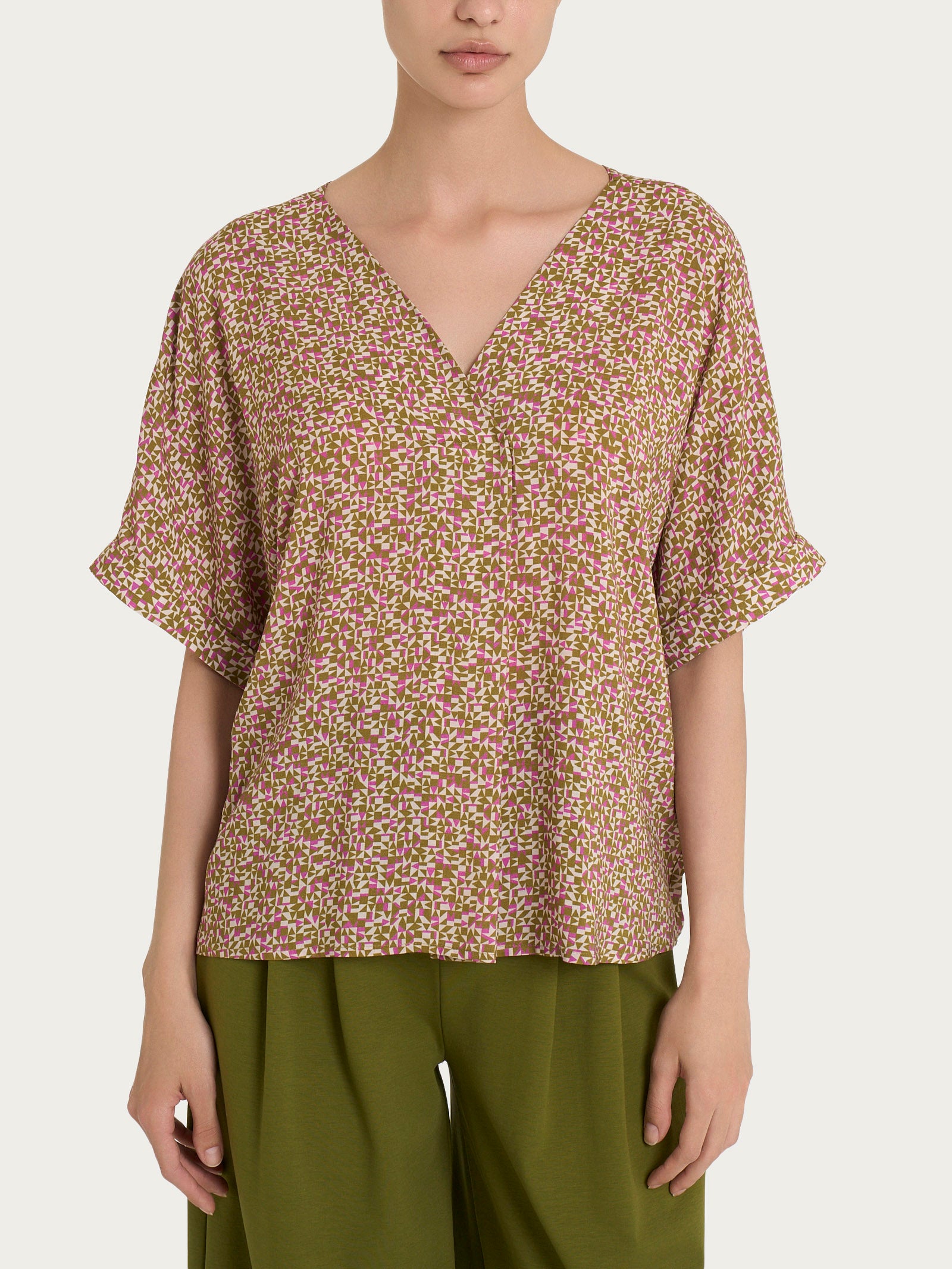 Ragno Ecoseta Blusa Geometrica Manica Kimono Cattleya Orchid