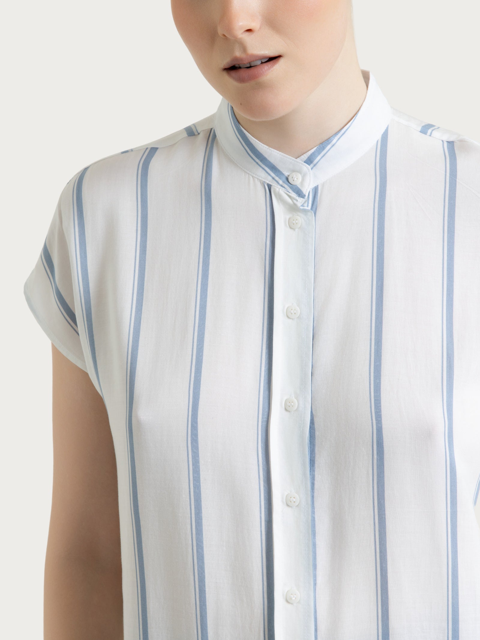 Ragno EcoSeta Camicia Righe Dusty Blue manica corta