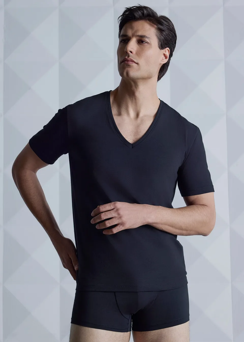 Philippe Matignon T-Shirt Uomo Scollo V in Cotone Elasticizzato