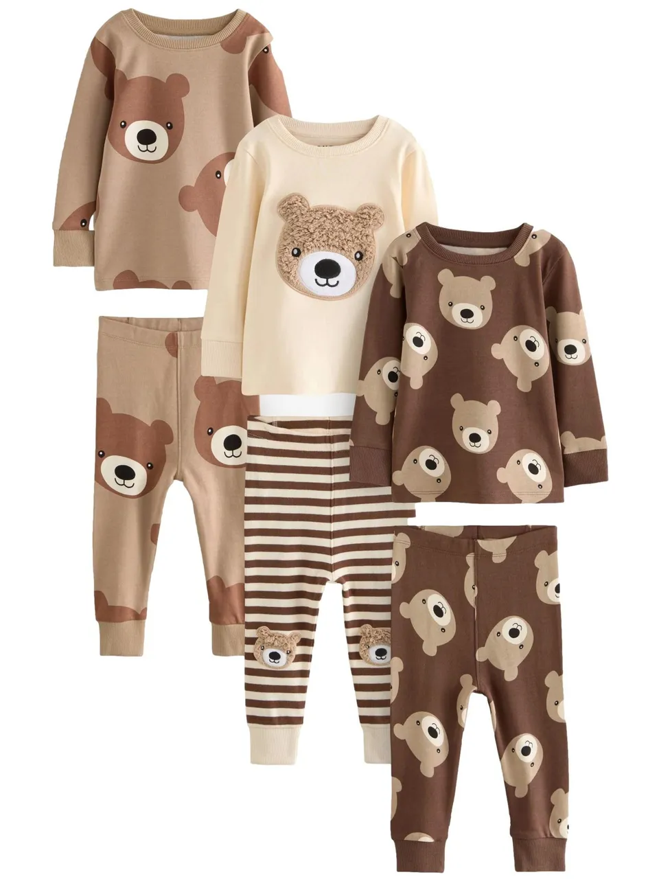 Next pigiami bambino 3 pezzi marrone cotone