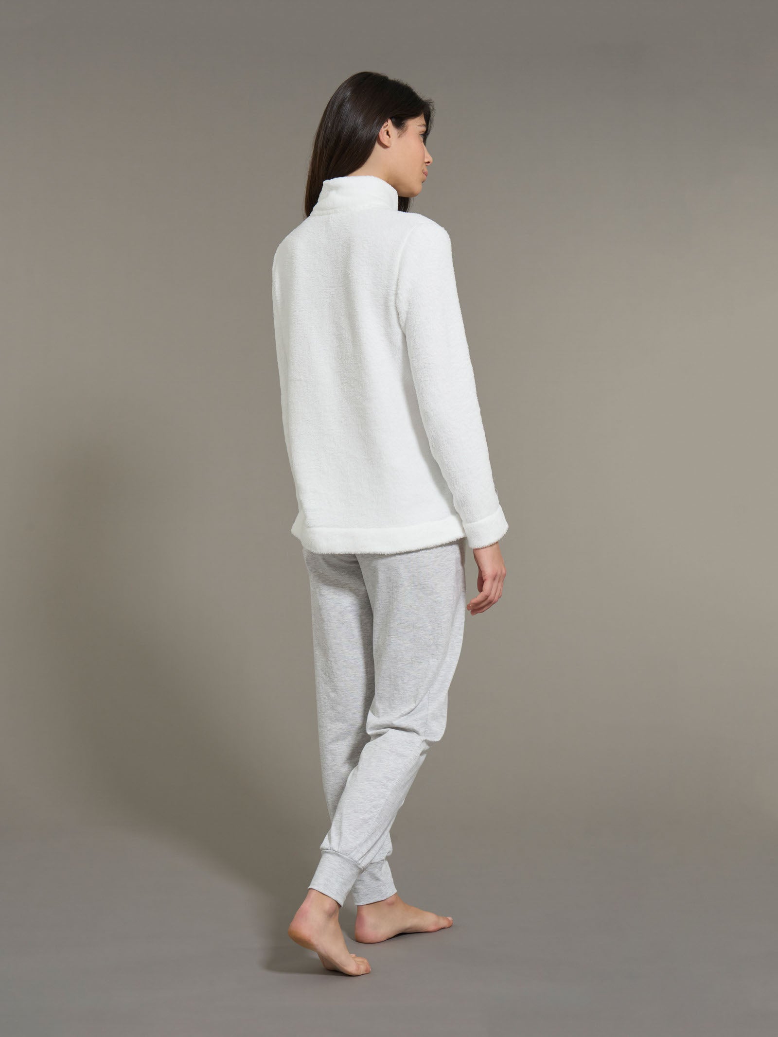 Ragno Pigiama Lungo Aperto in Polar Fleece Avorio Caldo