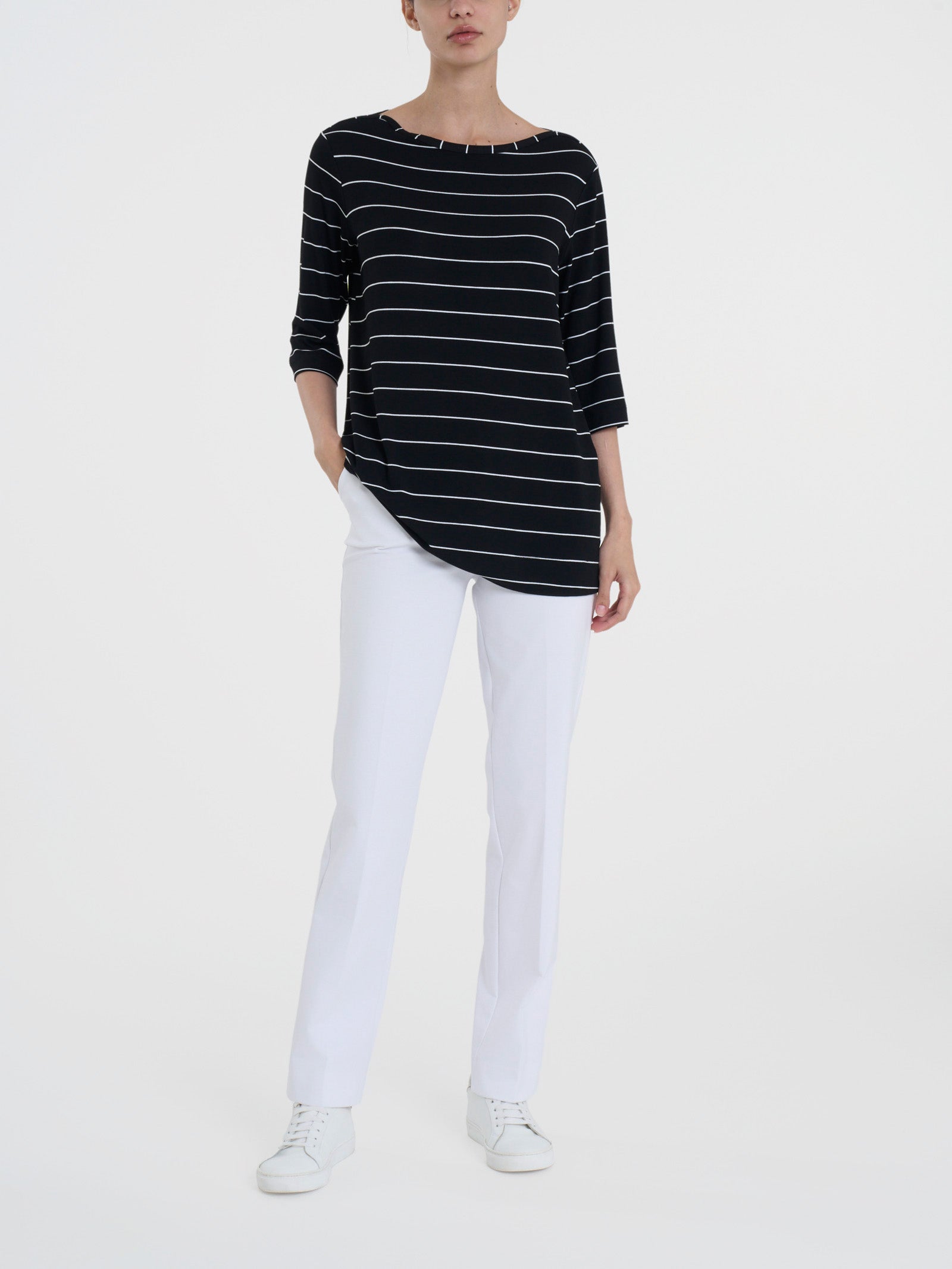 Ragno Viscosa Summer Maglietta Rigate Nero Riga Spaziata soft
