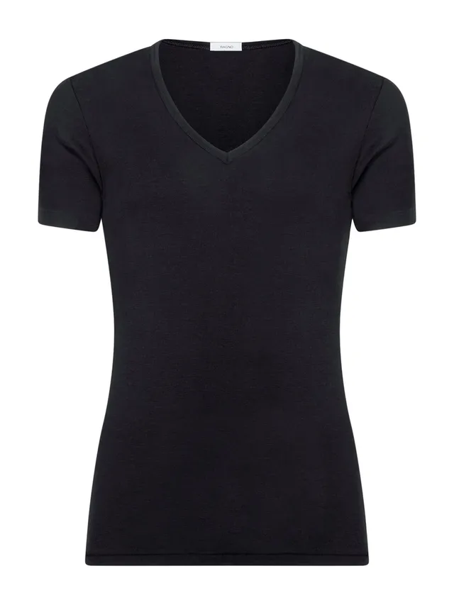 Ragno WSK Maglietta Scollo V Lana Seta Nero maglia
