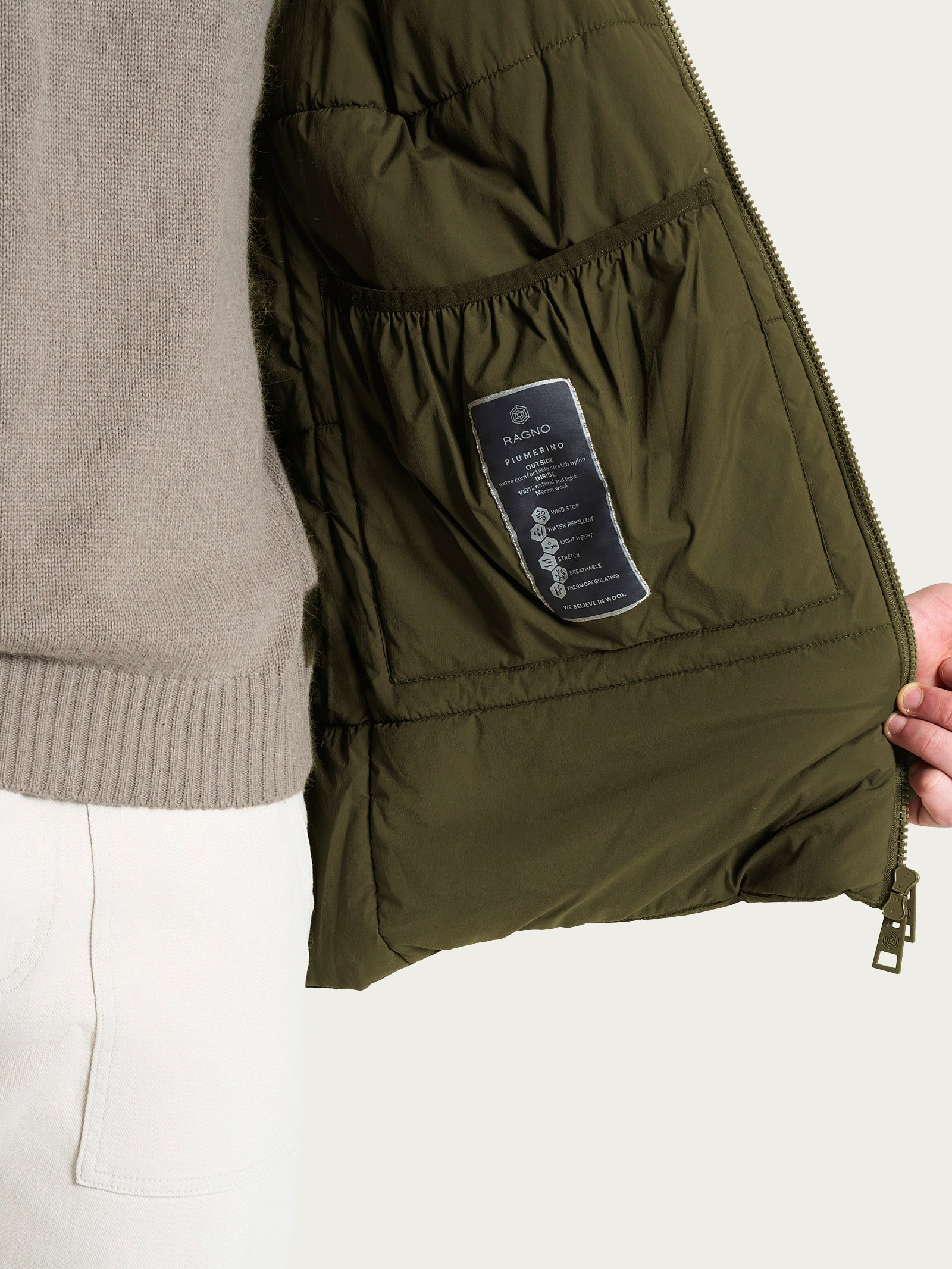 Ragno Vegan Wool Parka piumino uomo dark olive lana