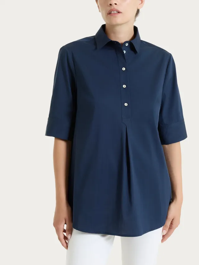 Ragno Puro Cotone Bleu camicia collo serafino cotone
