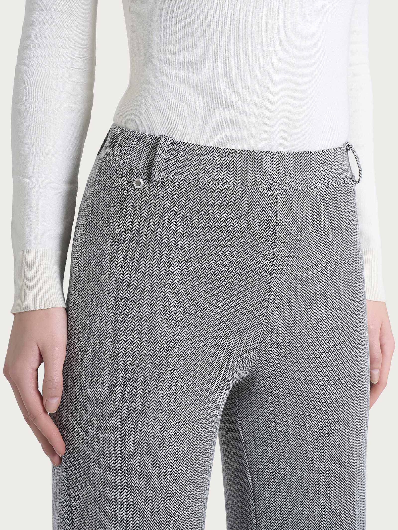 Ragno Compact Pantalone Ampio jacquard nero spina di pesce