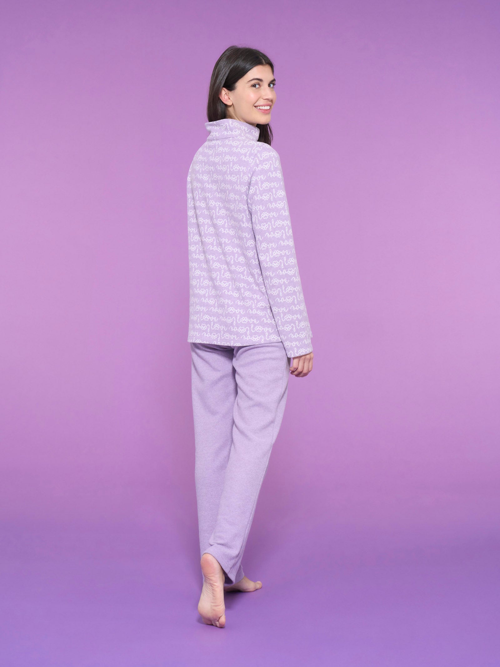 Ragno Cotton Eco Pile Pigiama serafino Love collo alto lilla