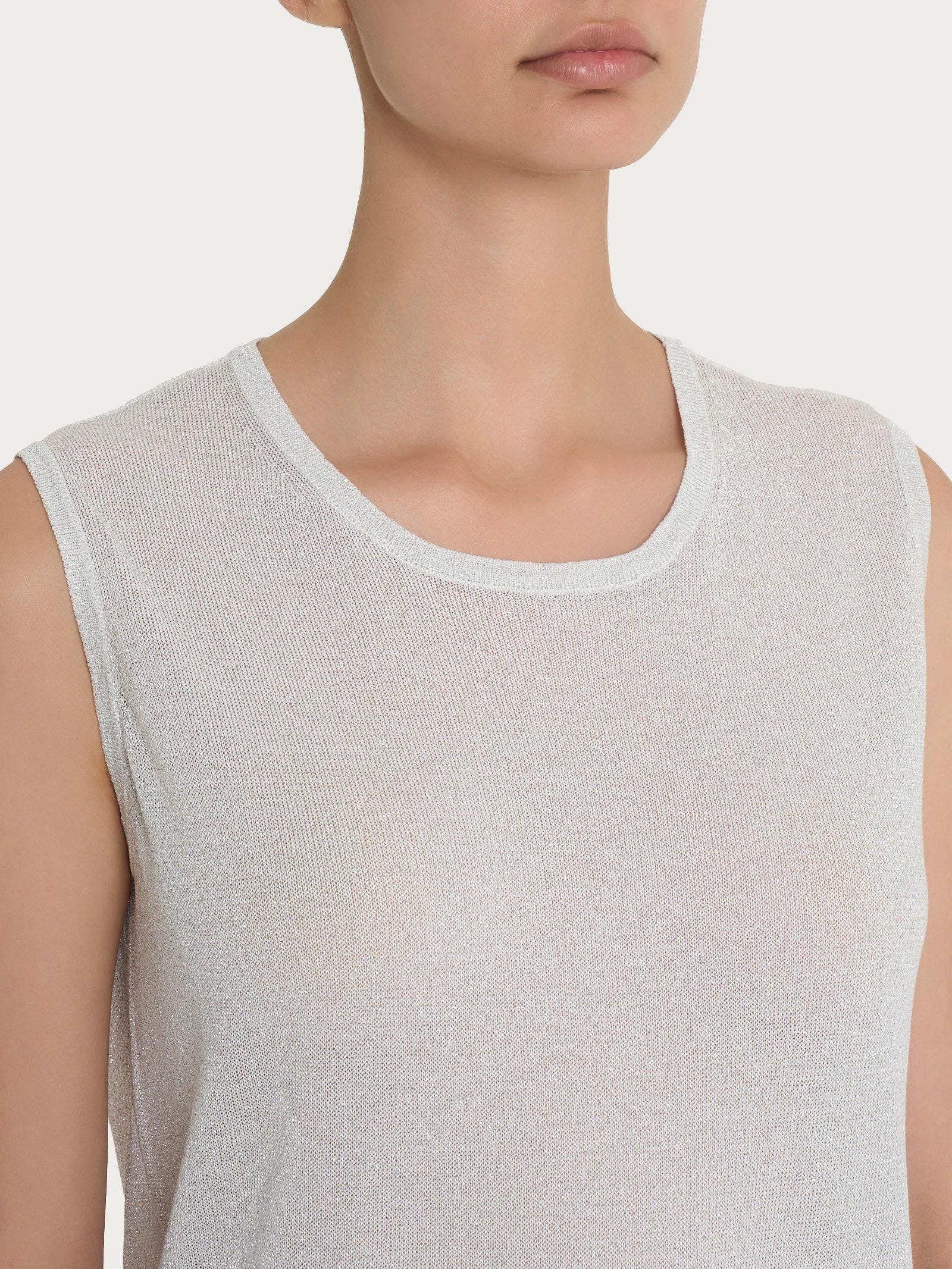 Ragno SL Maglia Smanicata Crêpe Lurex Bianco