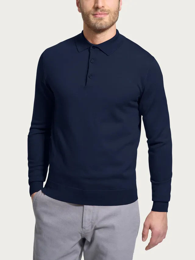 Ragno Merino Soft Polo Manica Lunga Bleu lana