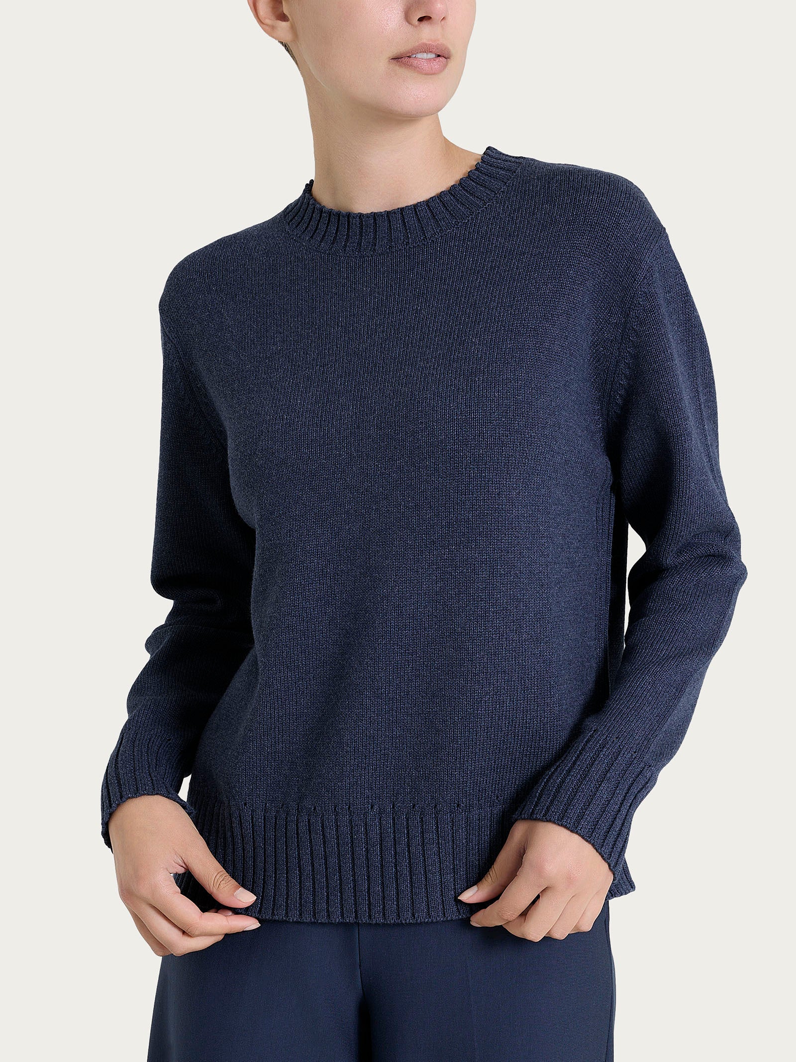 Ragno Winter Cotton maglia girocollo donna Avio Mel. puro cotone