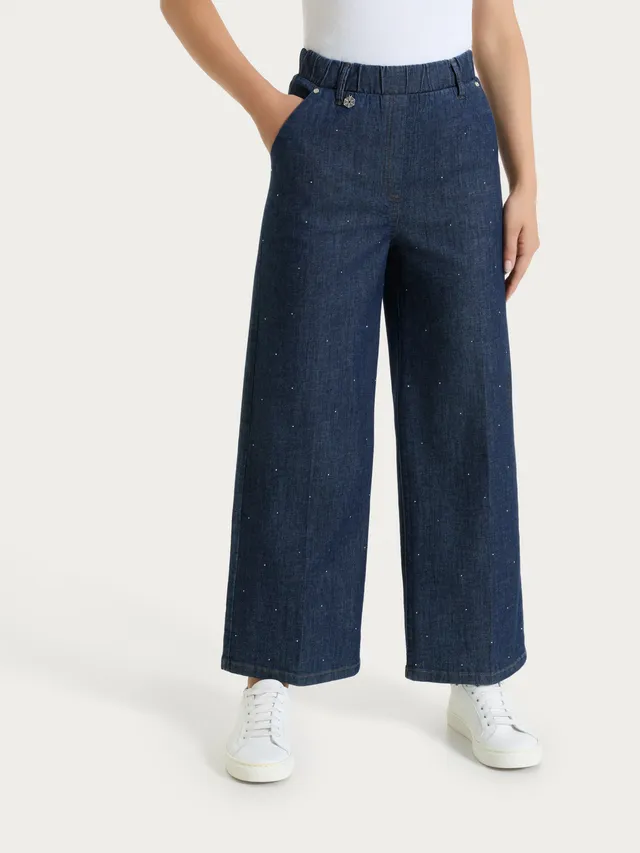 Ragno Super Denim jeans ampio strass Indigo cotone elasticizzato
