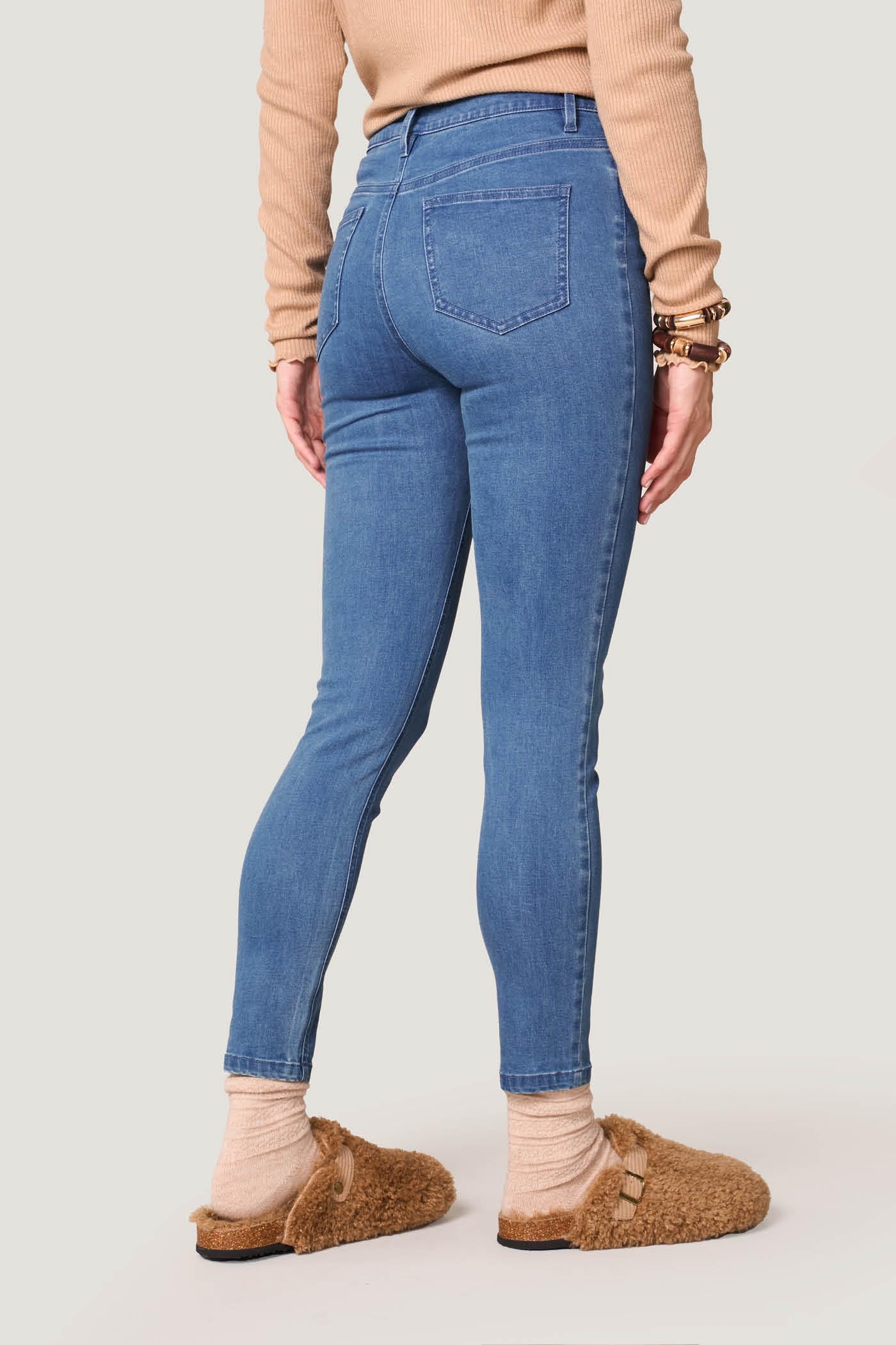 Goldenpoint Jeans Skinny Vita Media Cotone Elasticizzato con Tasche