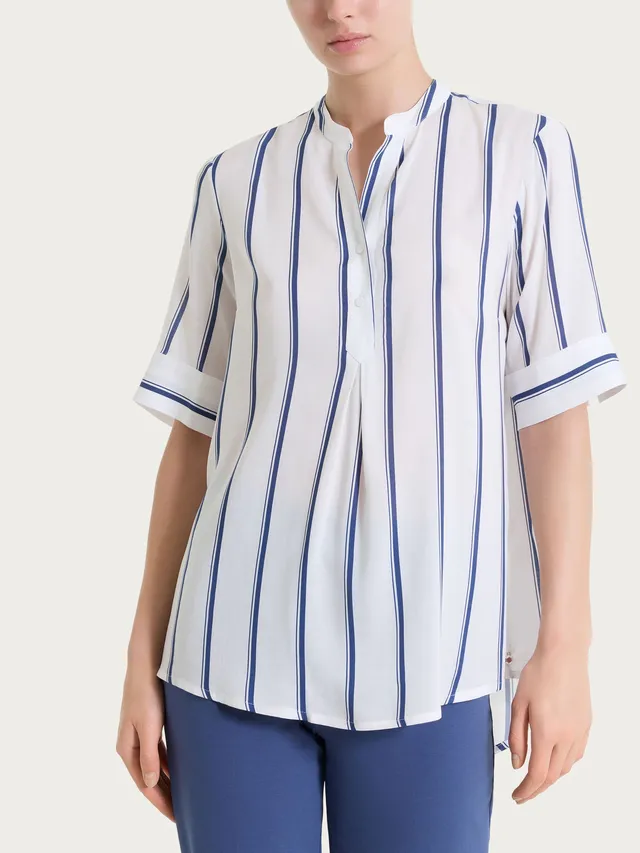 Ragno EcoSeta Blusa Righe Manica Corta Oceana
