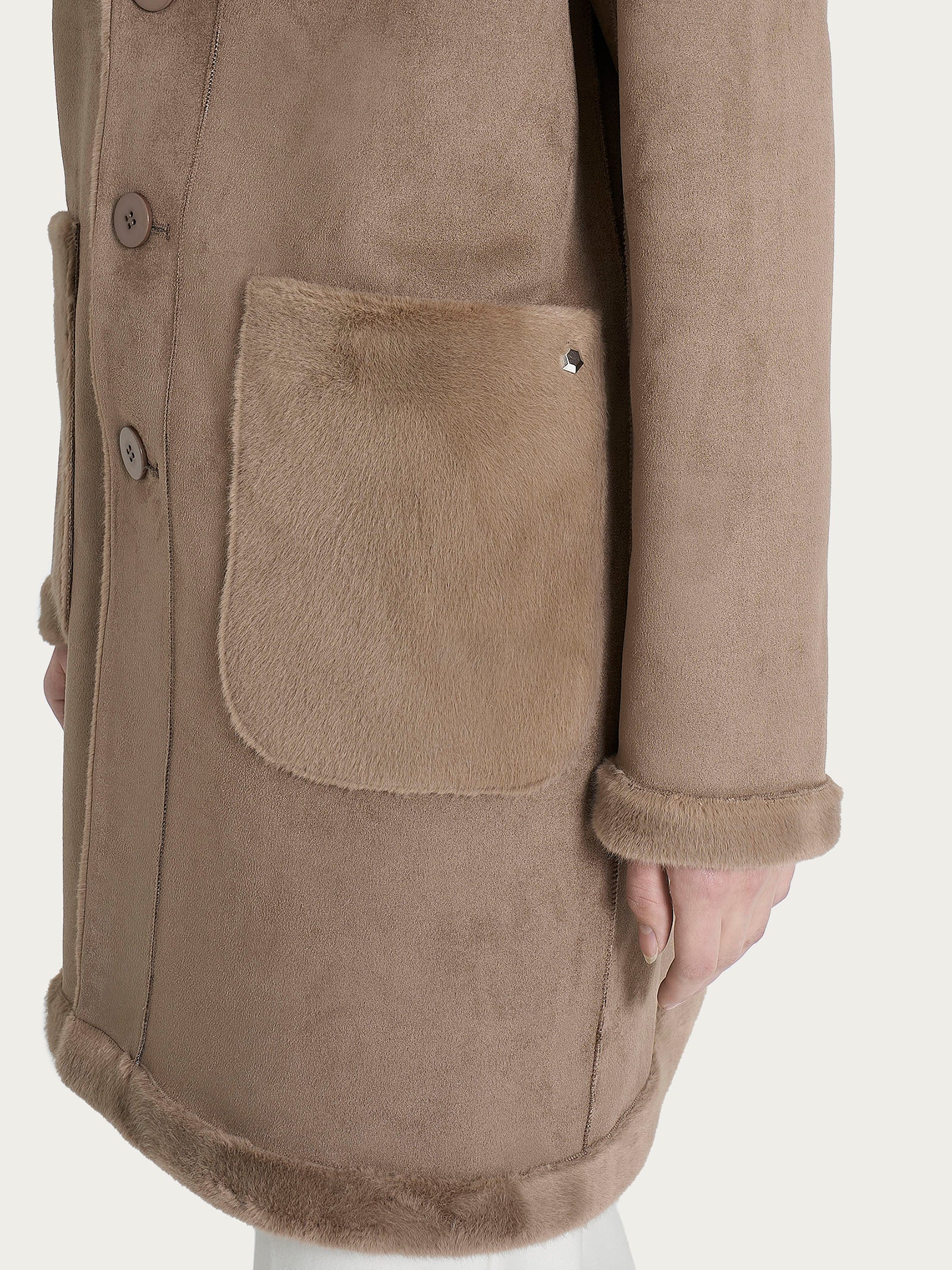 Ragno Vegan Shearling Cappotto Corto Pine Bark