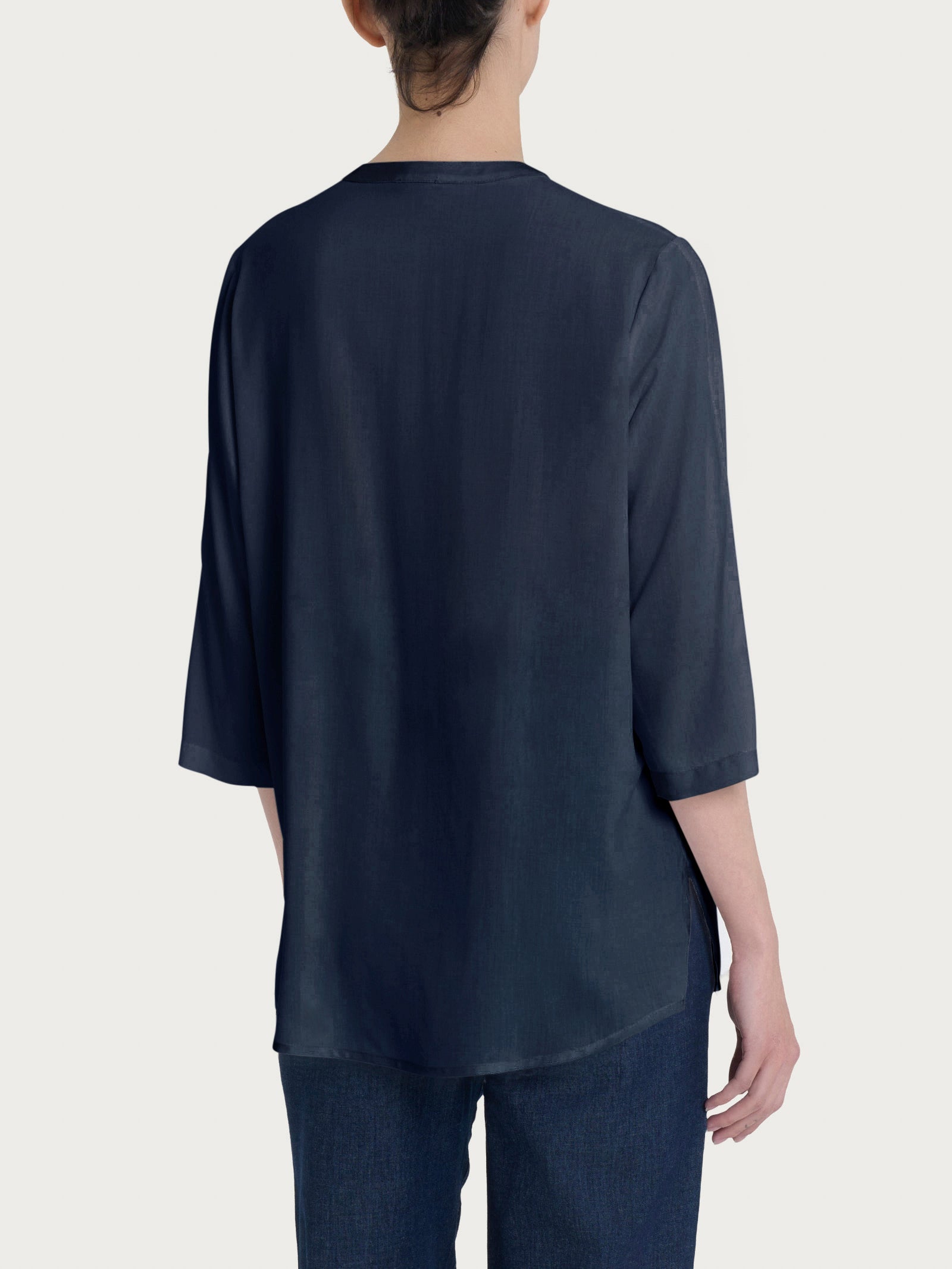 Ragno EcoSeta Blusa Collo Coreana Manica 3/4 Bleu viscosa
