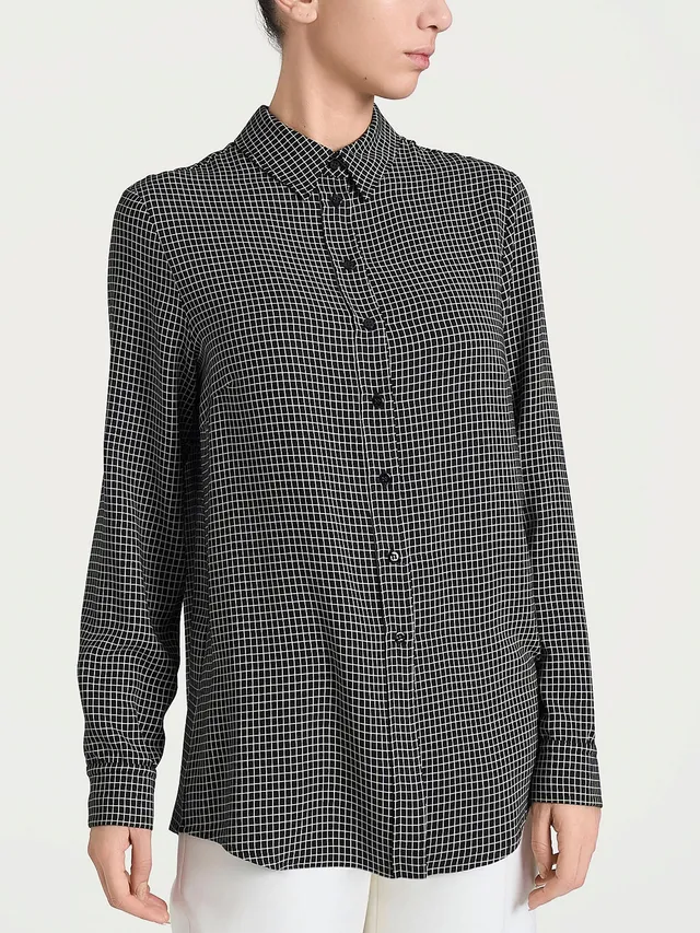 Ragno EcoSeta micro check camicia nero viscosa
