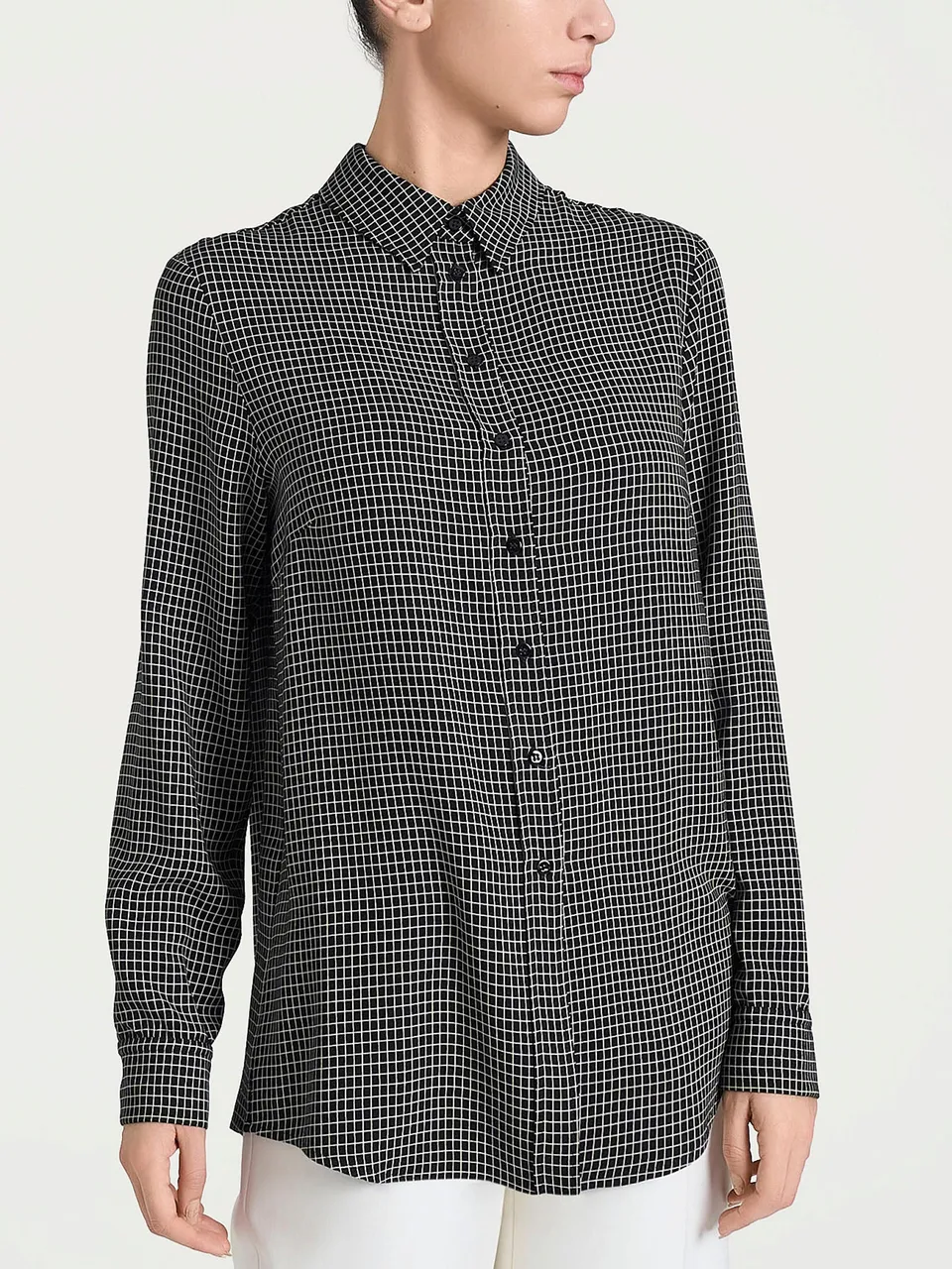 Ragno EcoSeta micro check camicia nero viscosa