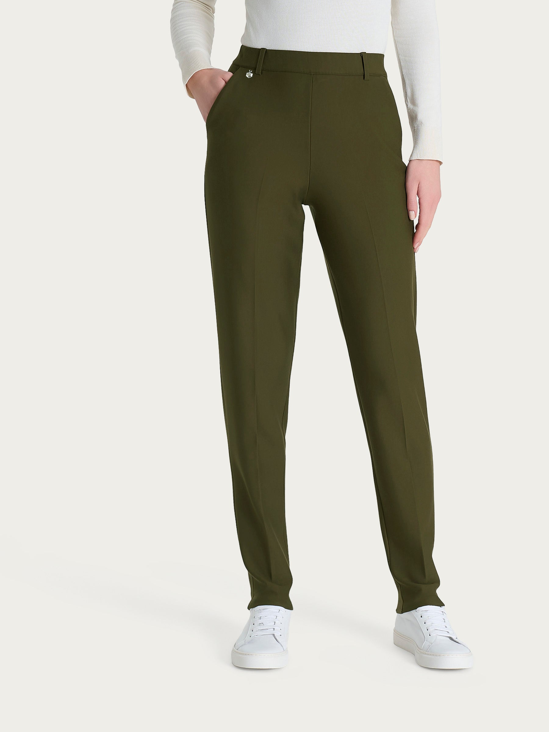 Ragno Compact pantalone chino slim verde dark olive risvolto