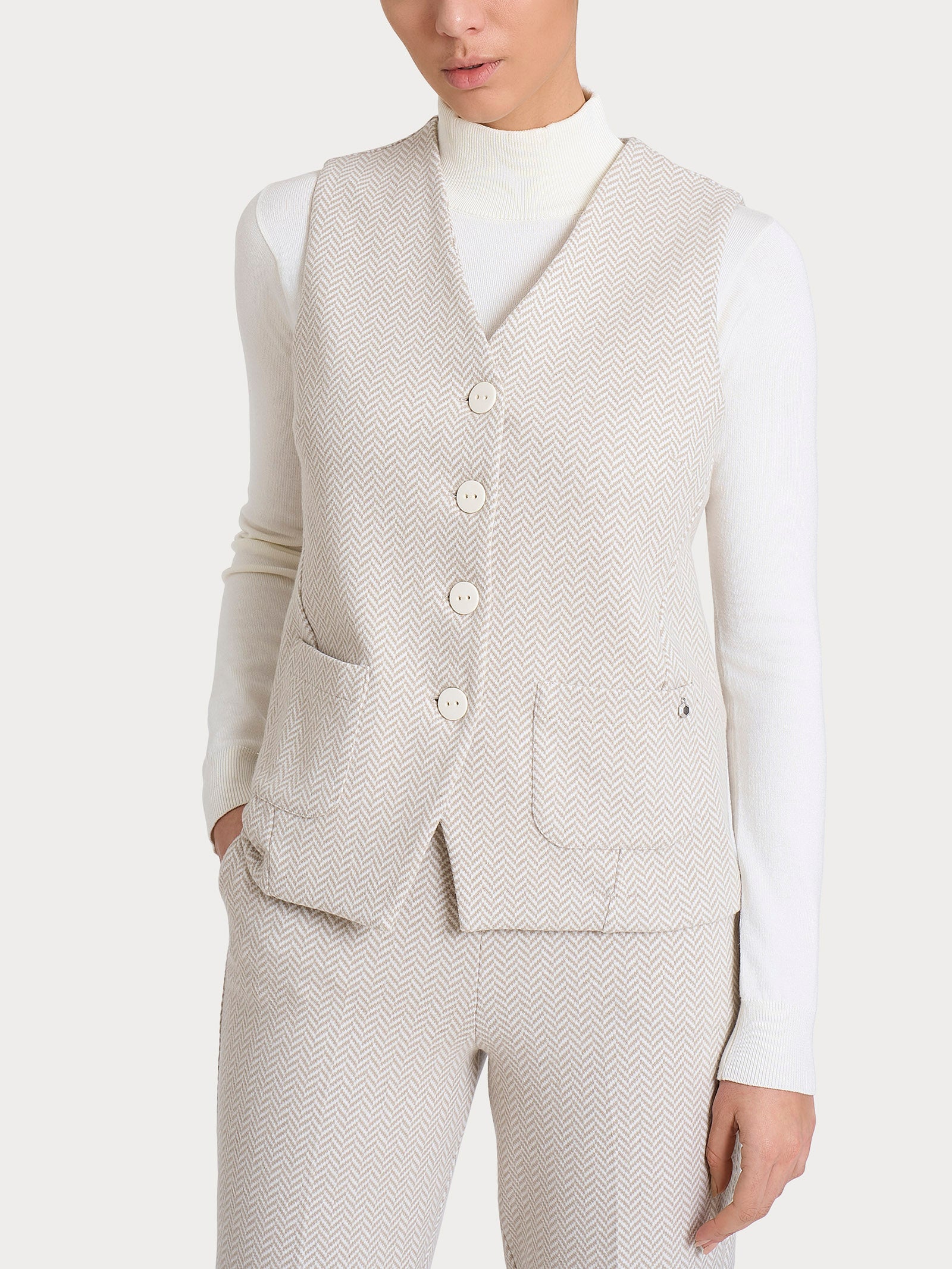 Ragno Eco Jacquard gilet donna 4 bottoni avorio