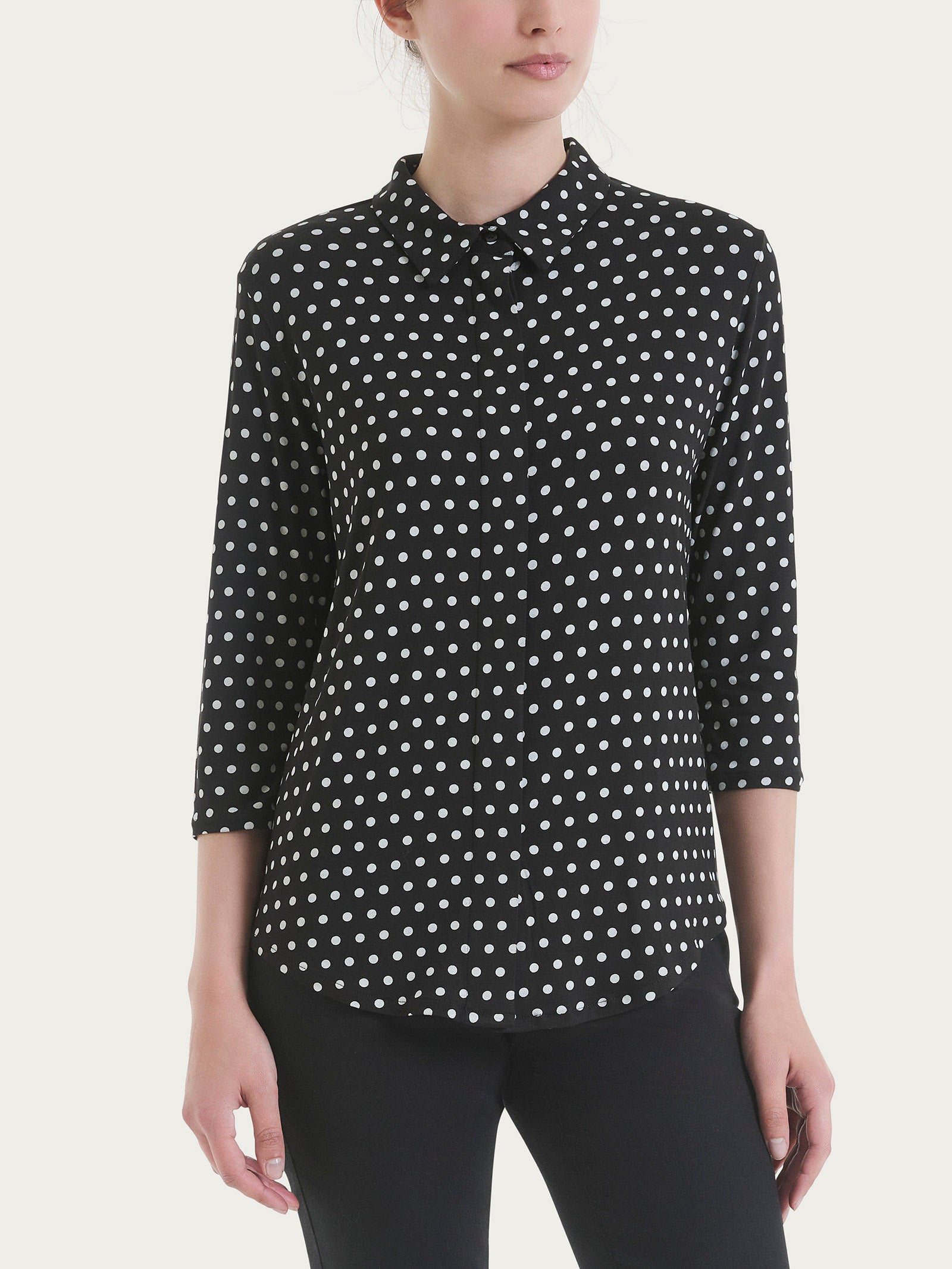 Ragno Viscosa Summer Camicia Pois Nero Manica 3/4