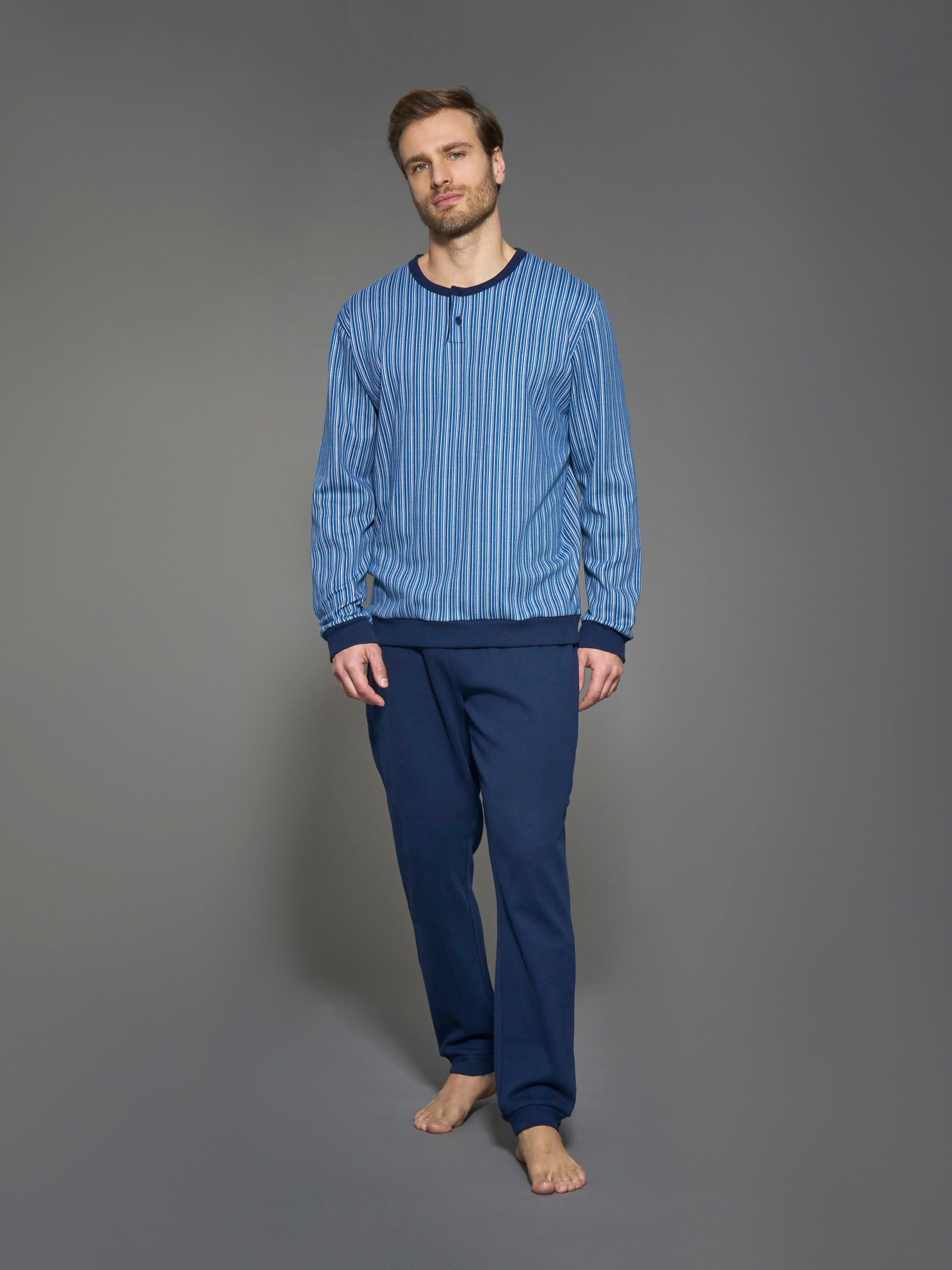 Ragno Sport Pigiama Lungo Serafino interlock cotone Navy Blazer
