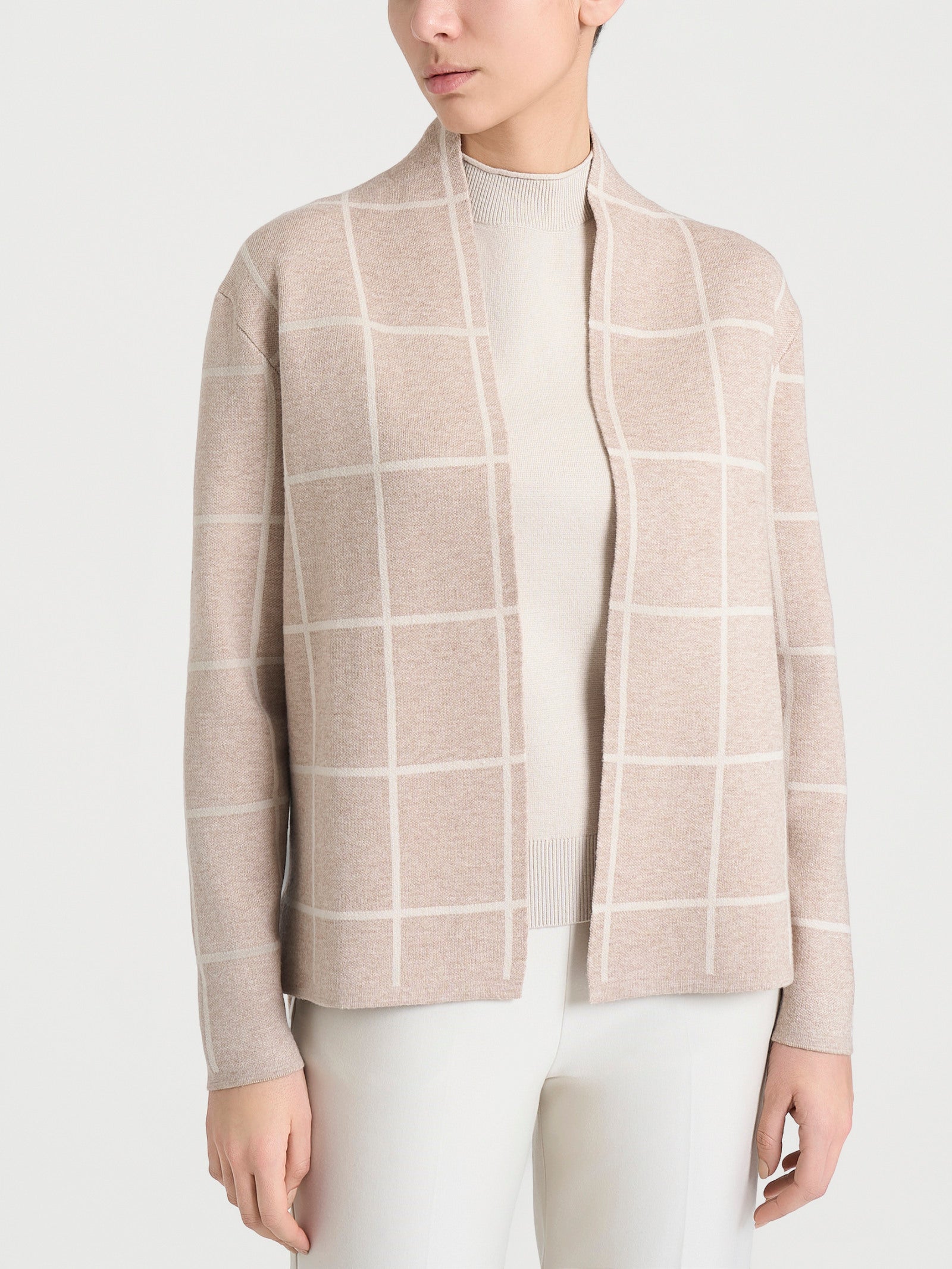 Ragno Super Soft Cardigan Aperto Check Cammello Melange