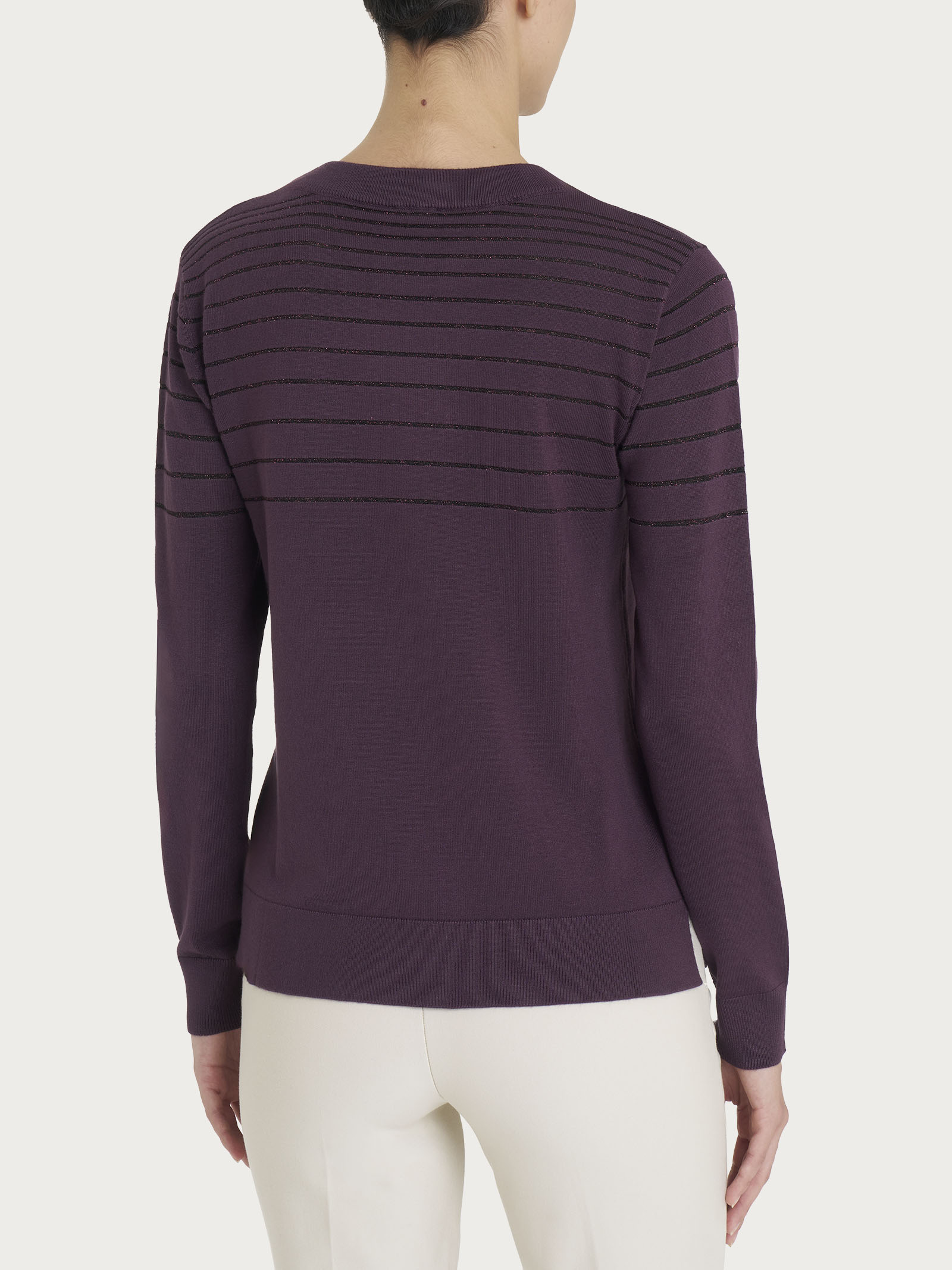 Ragno Four Seasons Girocollo Maglia a Righe Plum Perfect