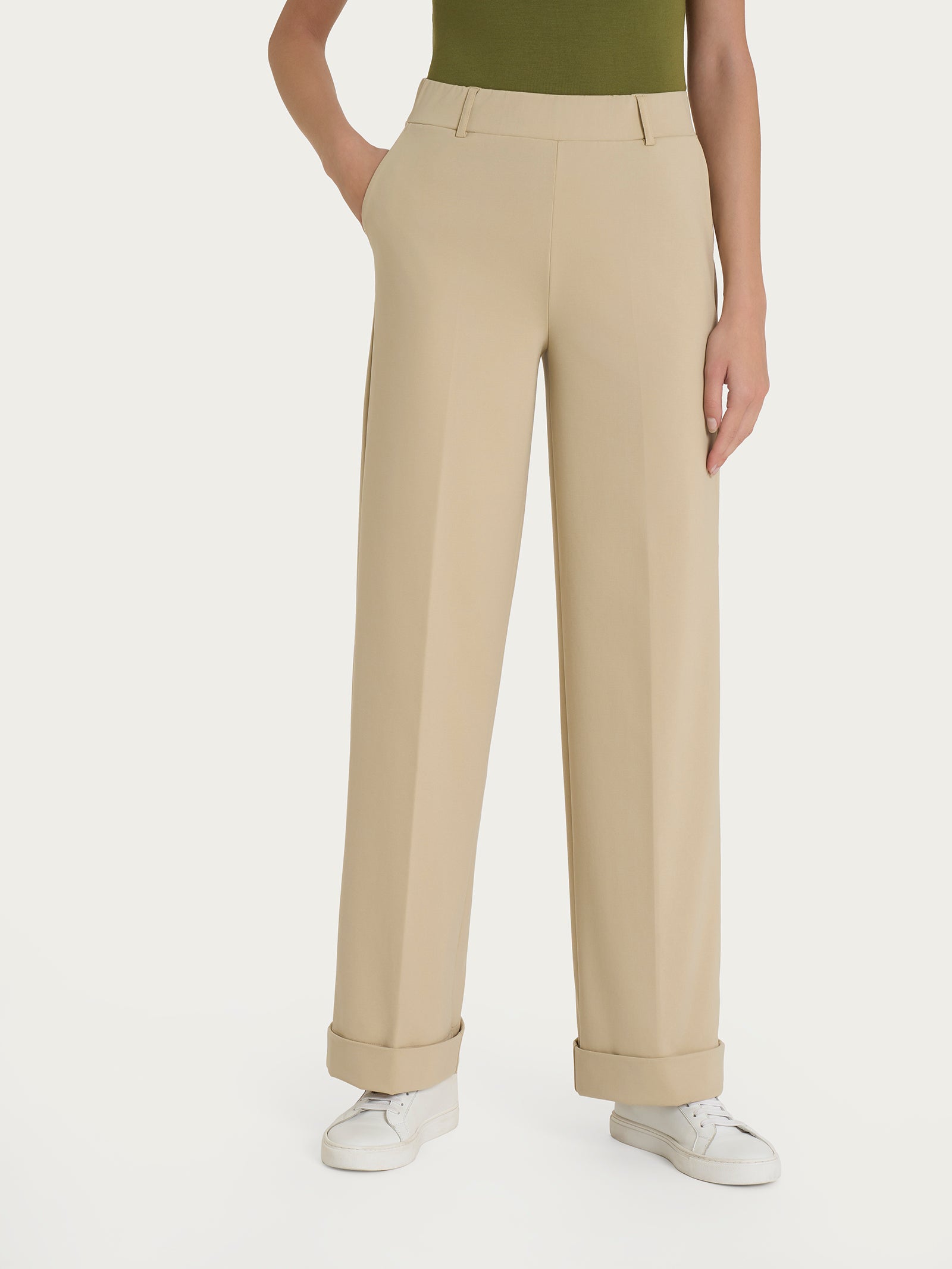 Ragno Compact Light pantalone ampio Irish Cream con tasche