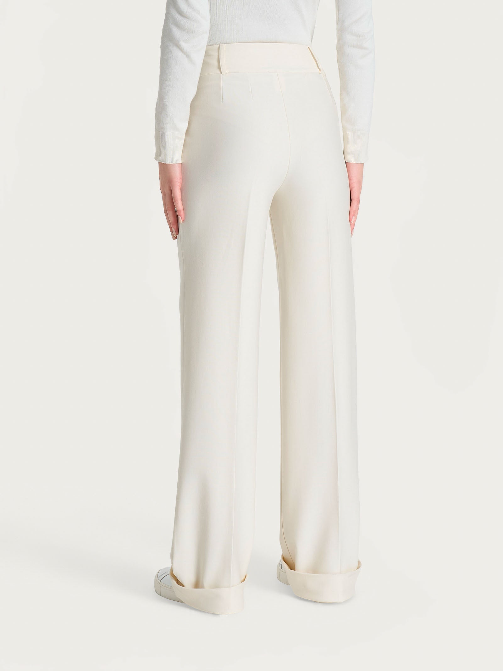 Ragno Compact Pantalone Ampio con Tasche e Pinces Avorio wide leg