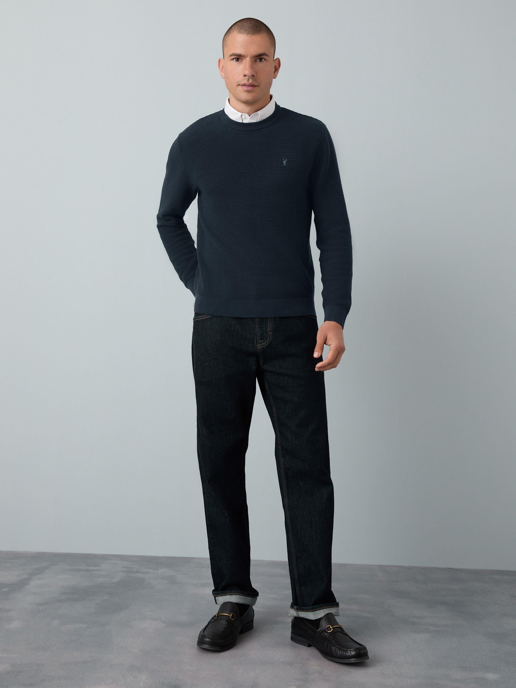 Next Oxford Testurizzata camicia uomo M blu navy regular