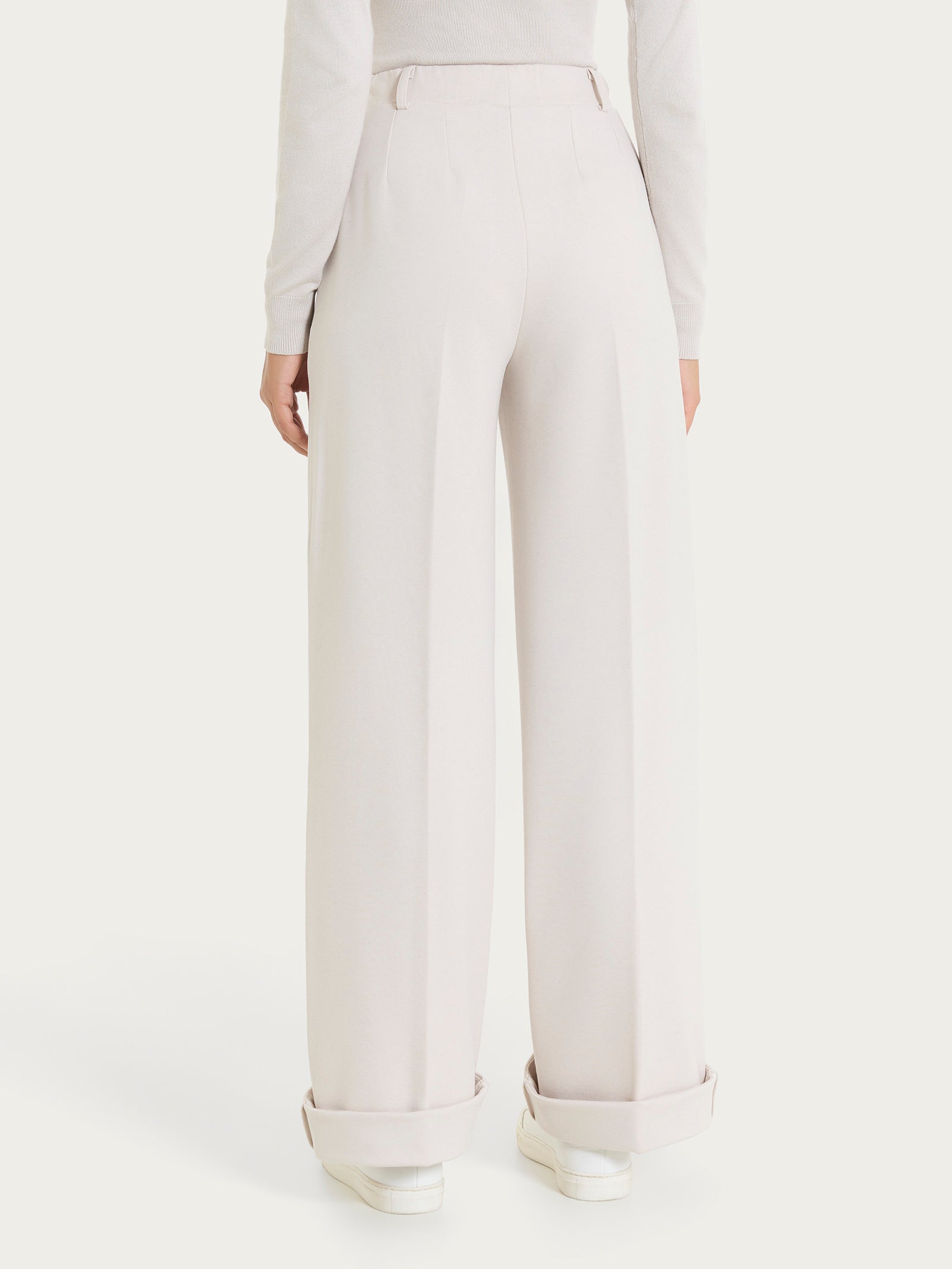 Ragno Cashmere Compact pantalone palazzo Champignon con tasche