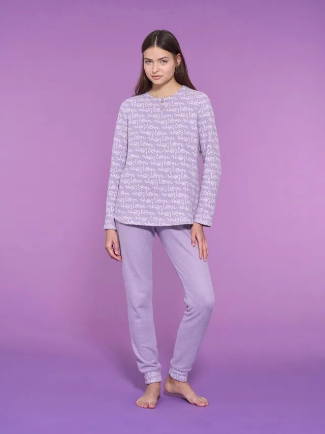 Ragno Cotton Eco Pile Pigiama Serafino Lilla Love