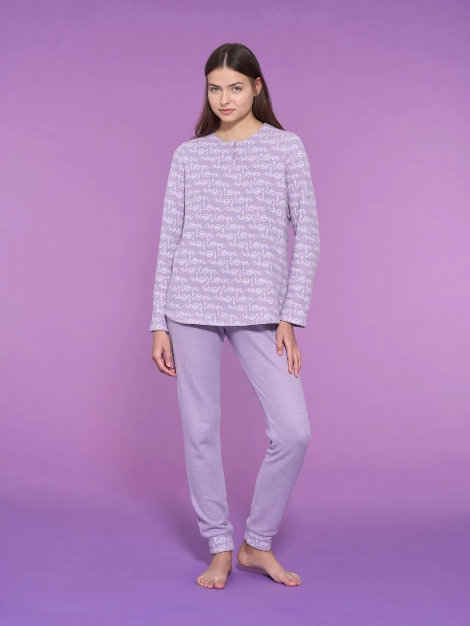 Ragno Cotton Eco Pile Pigiama Serafino Lilla Love