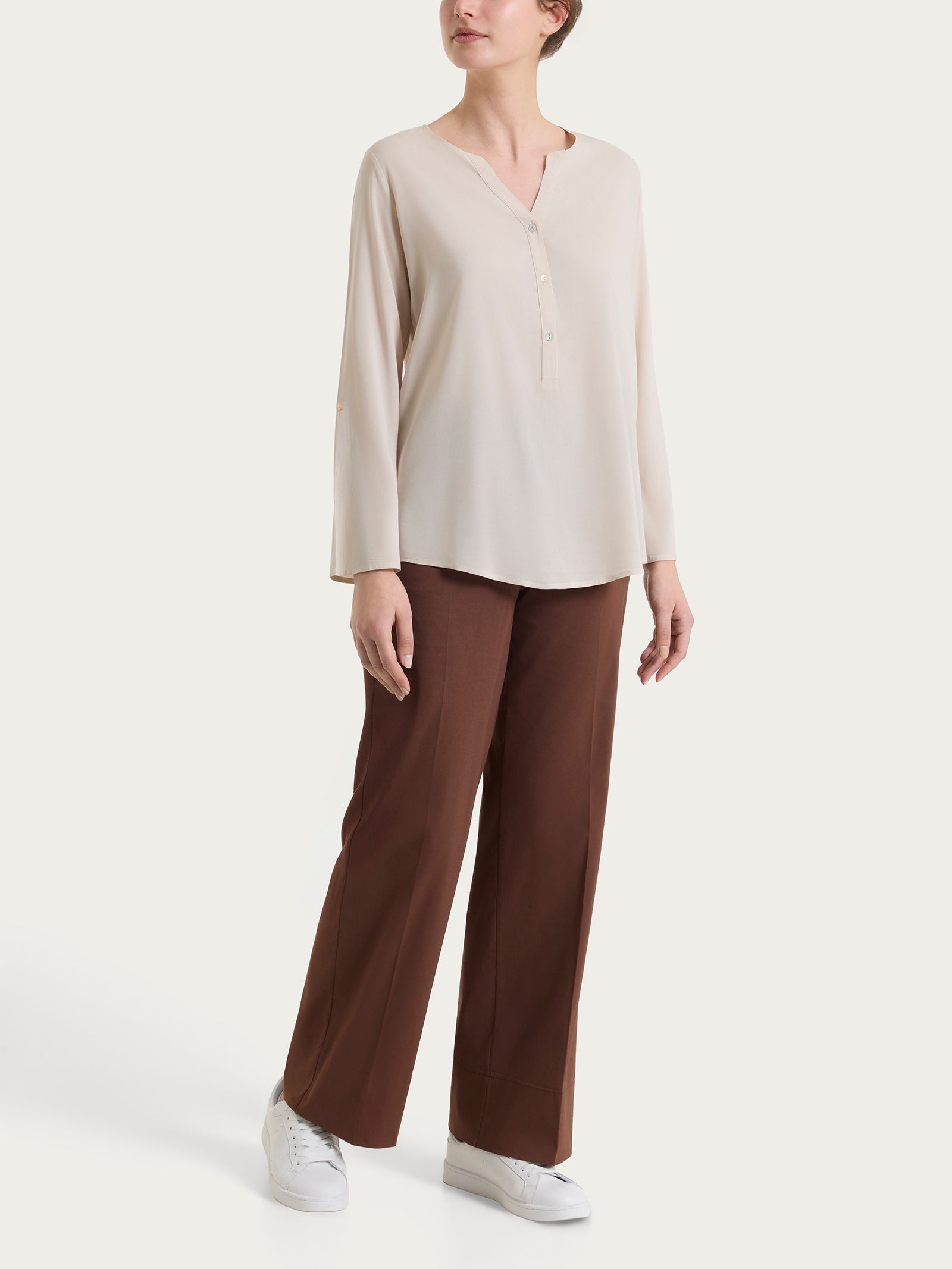 Ragno Voile Stretch blusa serafino Champignon leggera