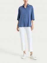 Ragno Satin Power Cropped Flare pantaloni Bianco cotone stretch