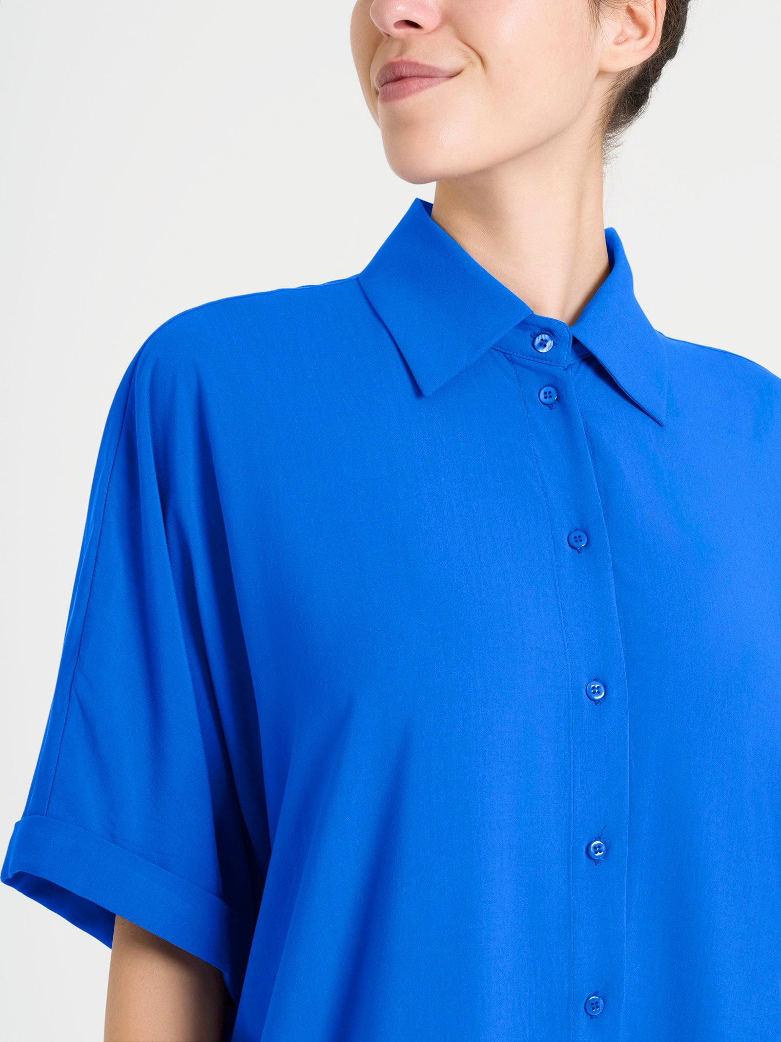 Ragno EcoSeta chemisier kimono blu corto viscosa