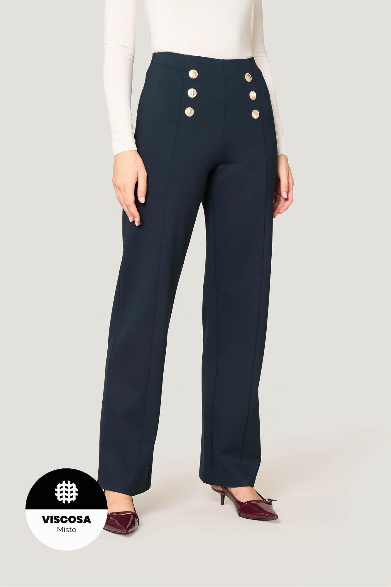Goldenpoint Wide Leg Pantaloni Viscosa Bottoni Svasati