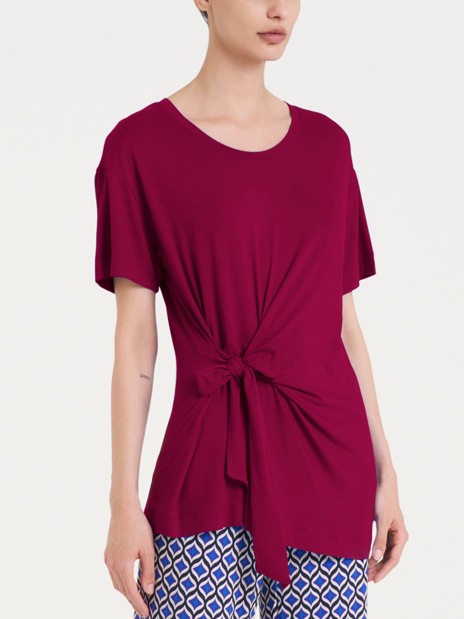 Ragno Viscosa Summer Maxi T-shirt Nodo Manica Corta Rhododendron