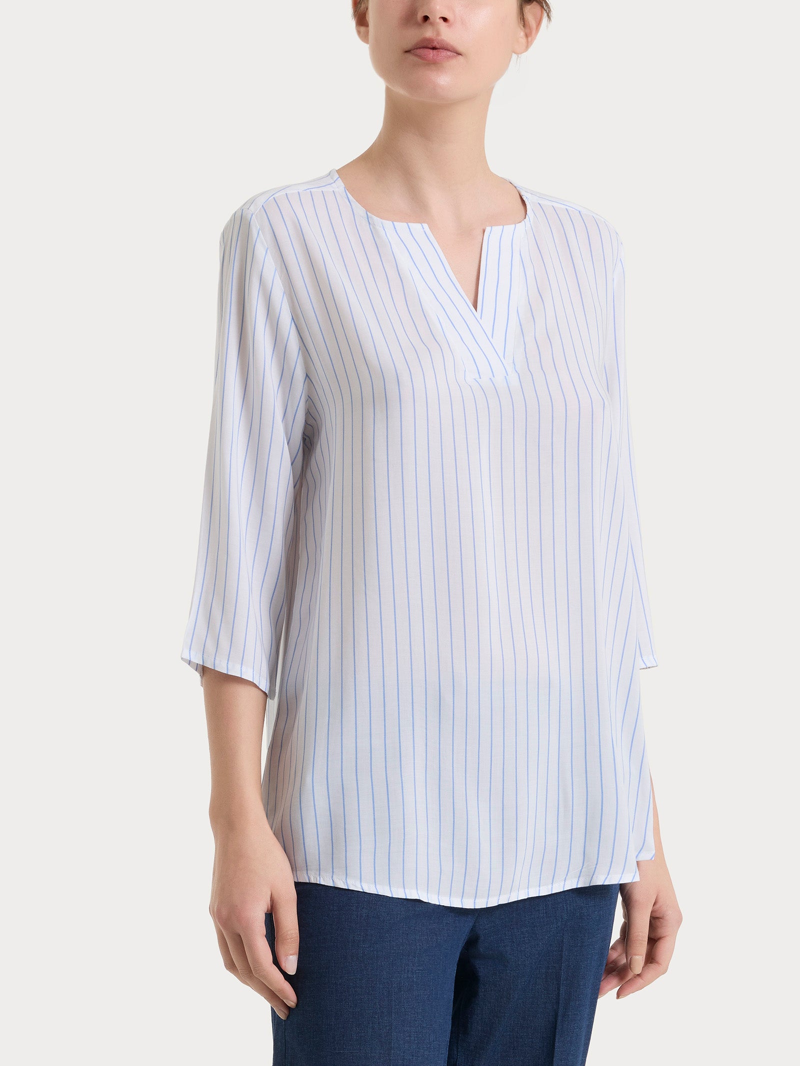 Ragno EcoSeta Blusa righe Bel Air Blue manica 3/4