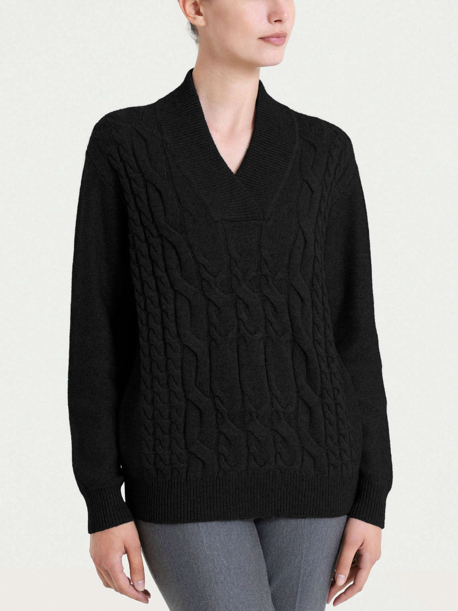 Ragno Natural Soft Maglia Scollo V Trecce Nero