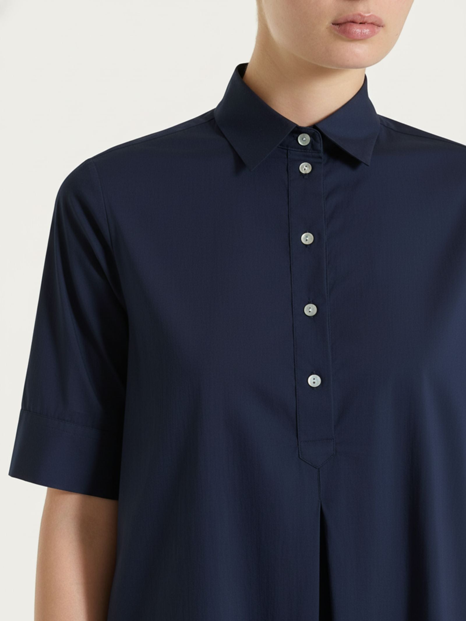 Ragno Abito Lungo Collo Camicia Poplin Cotone Blu fresco