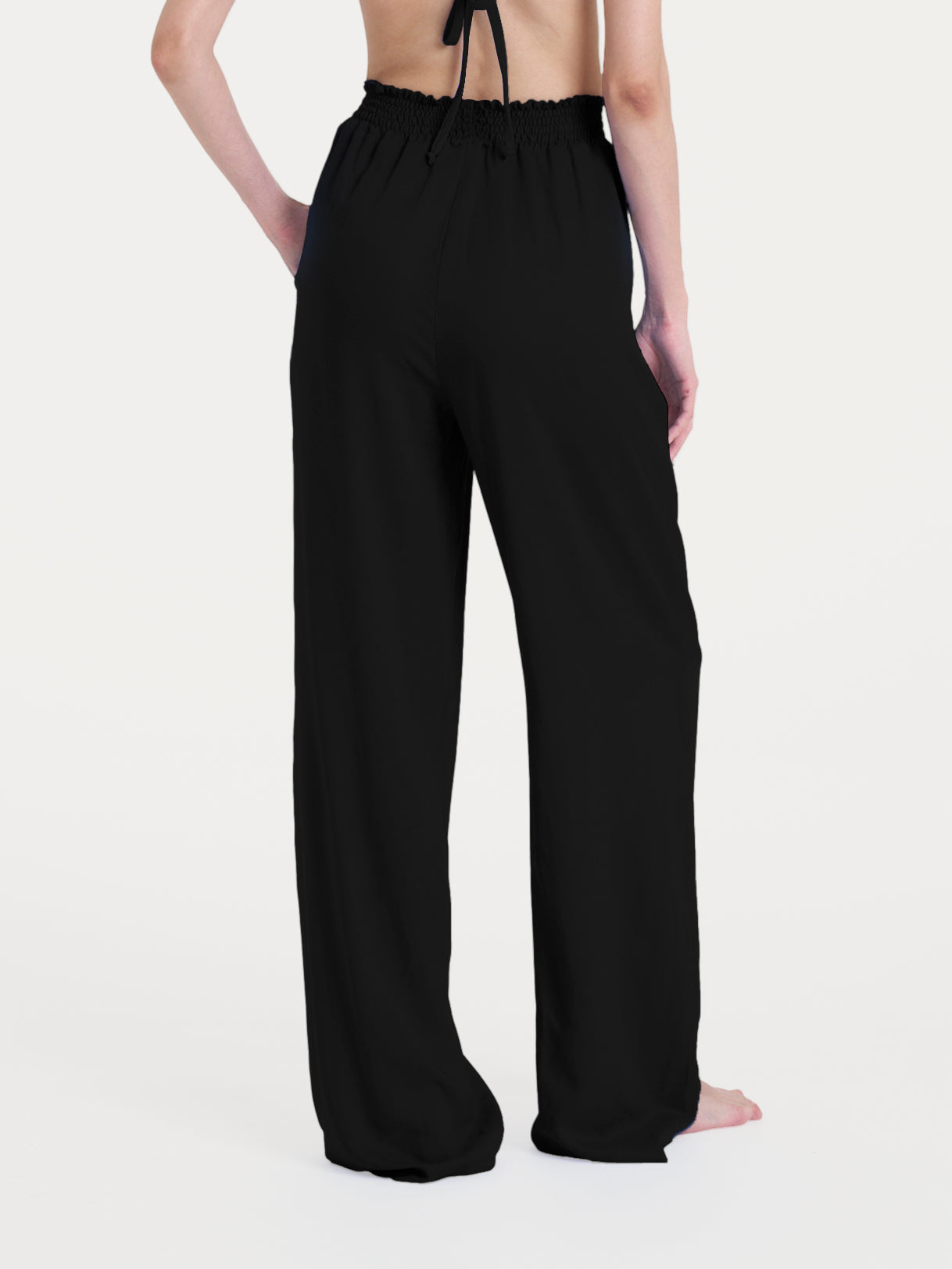 Ragno EcoSeta Pantalone Donna Nero Ampio Wide Leg Viscosa