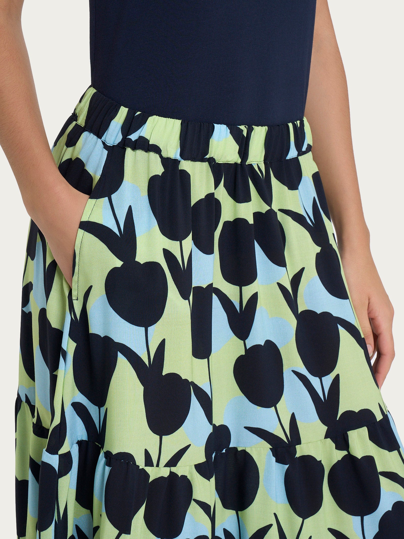 Ragno Ecoseta Gonna lunga viscosa Shadow Lime tulipani