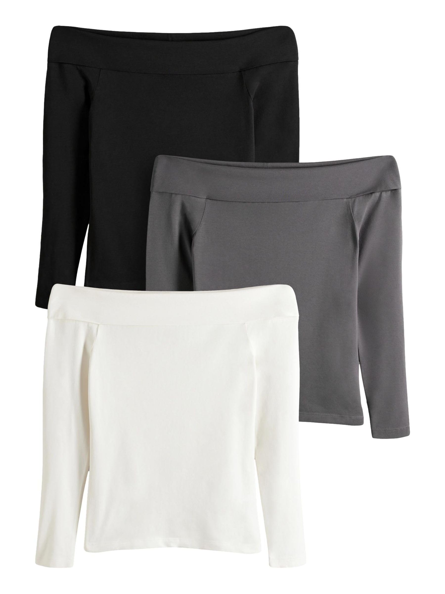 Geo Next The Set 3 top Bardot manica lunga nero bianco grigio cotone