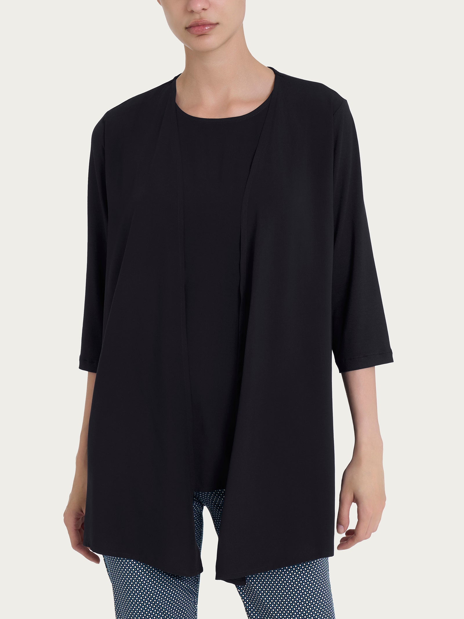 Ragno Cardigan misto viscosa Nero aperto manica 3/4