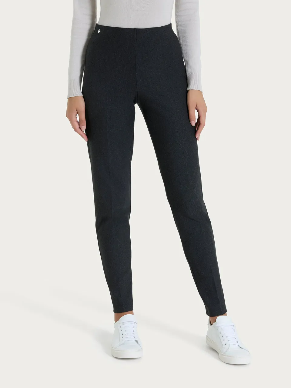 Ragno Compact Pantalone Sigaretta Nero con Risvolto