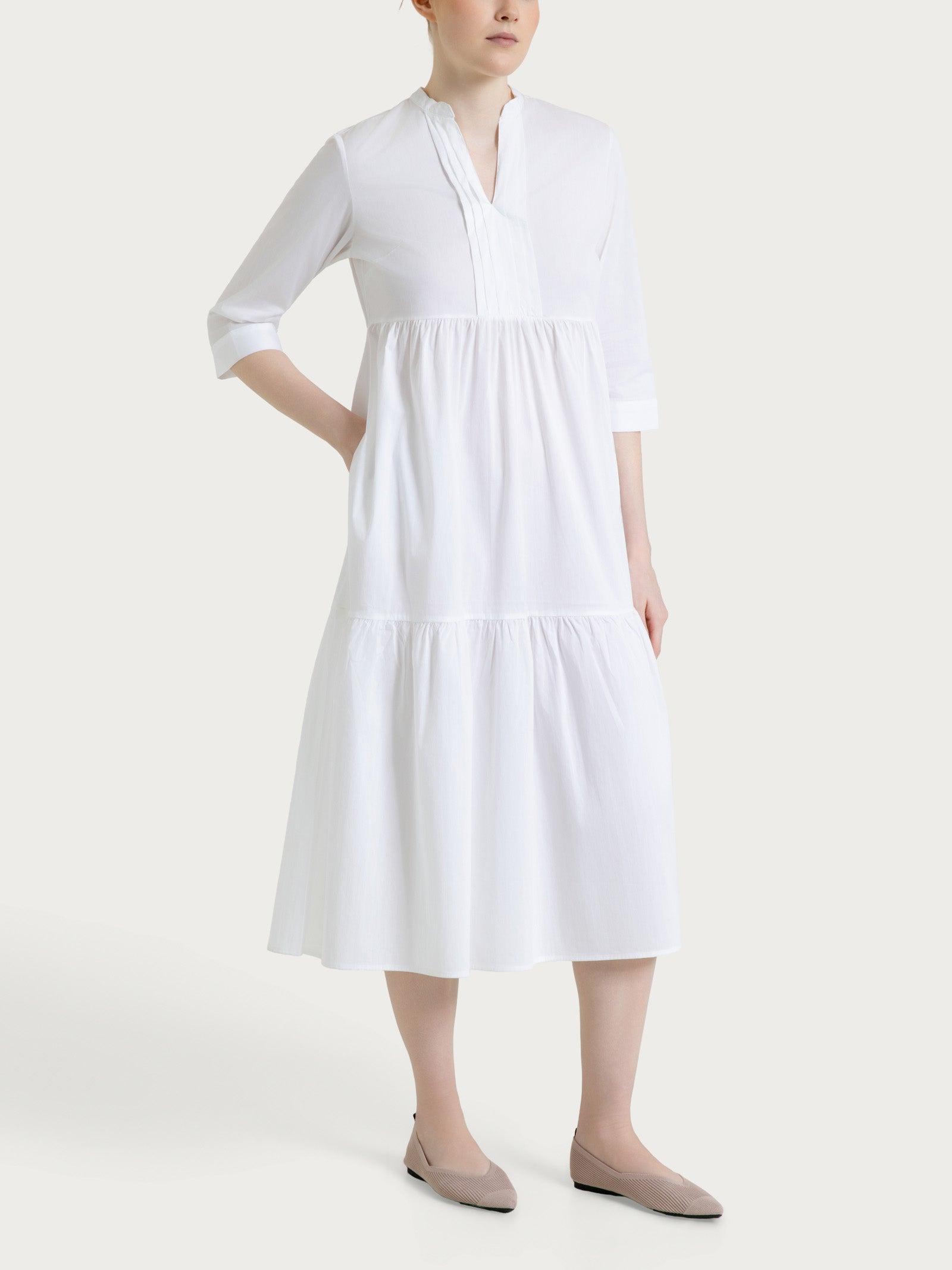 Ragno Abito poplin cotone balze Bianco scollo a V
