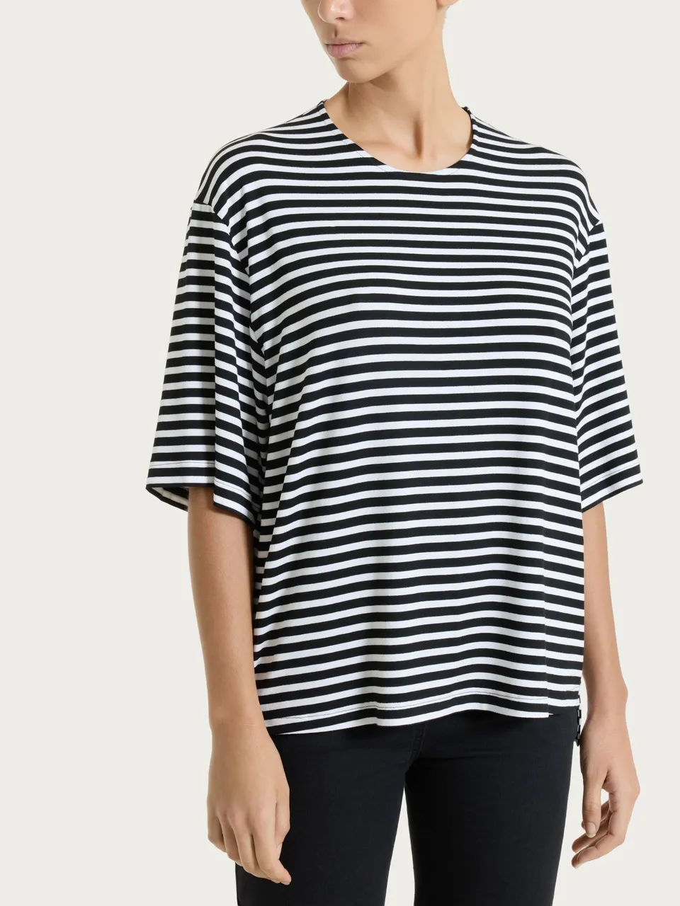 Ragno Viscosa Summer maglietta boxy a righe Nero riga pari fresca